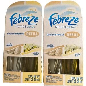 (2) Febreze Dual Scented Oil NOTICEables Refi1ls Vanilla Refresh Vanilla Bean